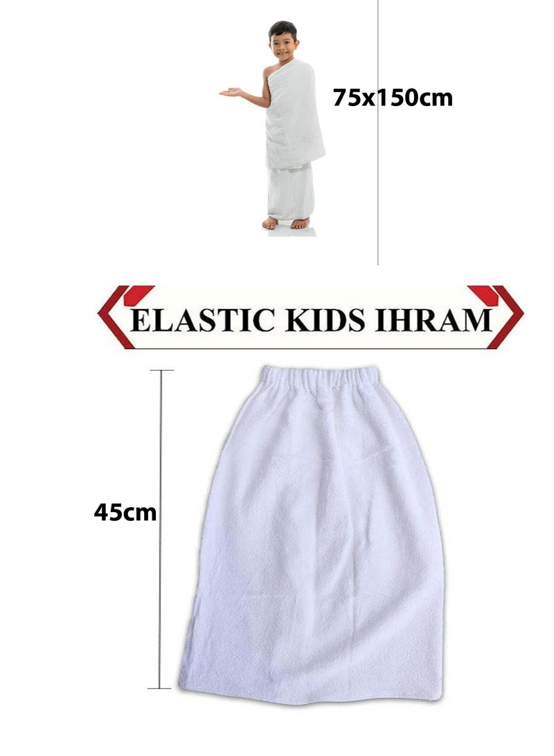 Size 6 to 10 Years Religion Kids ihram Ahram Ehram for Hajj And Umrah Premium Non Shrink Breathable Kit with 2 Pieces, Easy to Wear and Washable 75x150cm - Image 1